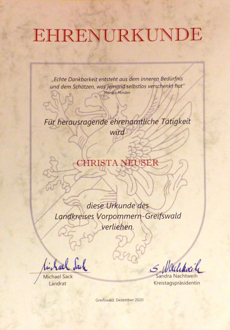 Urkunde Christa Neuser